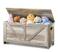 VEVOR Wooden Toy Chest for Kids, Toddler Toy Storage Box with Flip-Top Lid and Safety Hinge, 38.98 x 15.55 x 18.9 Large Kids Storage Bench for Playroom, Bedroom, Living Room or Entryway, Gray