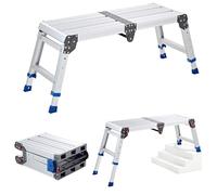 VEVOR Work Platform 851 x 305 mm, Folding Aluminium Work Platform with 226.8 kg Load Capacity, 360-508 mm Height-Adjustable Platform with Safety Lock, Portable Step Ladder for Home, Workshop