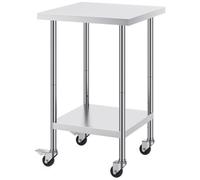 Vevor Work Table, 24X24X38", W/ 4 Wheels, 3 Adj Heights, Heavy Duty For Commercial Kitchen, Silver