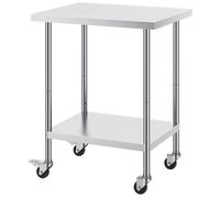 Vevor Work Table, 24X30X38", W/ 4 Wheels, 3 Adj Heights, Heavy Duty For Commercial Kitchen, Silver