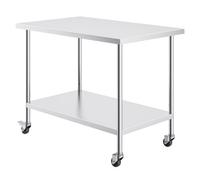 Vevor Work Table, 30X48X38", W/ 4 Wheels, 3 Adj Heights, Heavy Duty For Commercial Kitchen, Silver