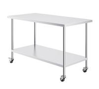 Vevor Work Table, 30X60X38", W/ 4 Wheels, 3 Adj Heights, Heavy Duty For Commercial Kitchen, Silver