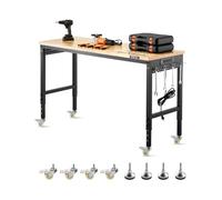 VEVOR Workshop Garage Workbench 1524mm Height Adjustable Height Load Capacity 2000lbs with Power Outlet, Pegboard, Heavy Duty Oak Workbench for Office, Home