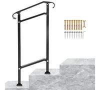 VEVOR Wrought Iron Handrail, Fit 1 or 2 Steps Outdoor Stair Railing, Adjustable Front Porch Hand Rail, Black Transitional Hand Railings for Concrete Steps or Wooden Stairs with Installation Kit