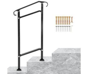 VEVOR Wrought Iron Handrail, Fit 1 or 2 Steps Outdoor Stair Railing, Adjustable Front Porch Hand Rail, Black Transitional Hand Railings for Concrete S
