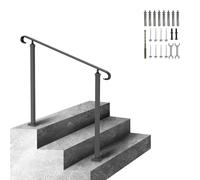 VEVOR Wrought Iron Handrail, Fit 2 or 3 Steps Outdoor Stair Railing, Adjustable Front Porch Hand Rail, Black Transitional Hand railings for Concrete Steps or Wooden Stairs with Installation Kit
