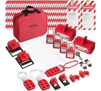 VEVOR ZT-D1 Tagout, 47 PCS Safety Loto Kit Includes Padlocks, Hasps, Tags, Nylon Ties, Plug, Circuit Breaker Lockouts, and Carrying Bag, for Industrial, Electric Power, RED