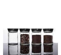 Vevouk 4pcs Spice Storage Jars Set,Mini Glass Jar with Black Lids 4 pcs Food Storage Jar Kitchen Canister Small Coffee Tea Spice Storage, Coffee Power Jar