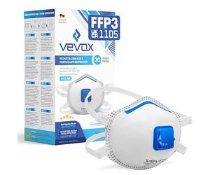 VEVOX® FFP3 Dust Mask - Set of 20 - Valved Face Masks - Respirator - Protection e.g. for Construction, Sanding, Spray Painting, Cleaning, Mould, Fine Dusts or Asbestos Particles