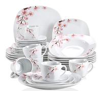 VEWEET 'Annie' 30-Piece Dinner Set, Ivory White Dinnerware Set, Pink Floral Tableware Set of Porcelain Plate Set, Cups and Saucers Set Service for 6, Dishwasher & Microwave Safe