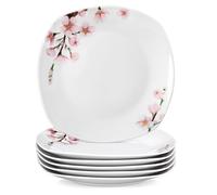 VEWEET 'Annie' Dinner Plates Set of 6, 9.8 Inch Ceramic Plates, Square Plate Set, Porcelain Salad Plates, Microwave and Dishwasher Safe