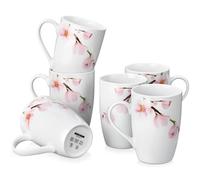 VEWEET 'Annie', Large Coffee Mugs Set of 6, 16 OZ Coffee Cups Set with Handle,480ml Floral Mug Sets Ceramic Cup Set for Kitchen, Microwave& Dishwasher Safe