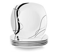 VEWEET 'Fiona' 9.75" 6-Piece Dinner Plate Porcelain Dinner Set Ivory White Black Decals Round Plates Dinning Set Kitchen Service China Dinner Plate (24.7 * 24.7 * 2.2 cm)