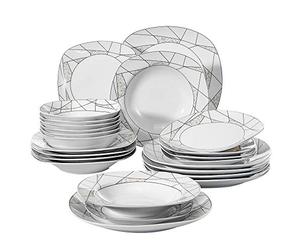 VEWEET 'Serena' 24-Piece Dinner Set Ivory White Irregular Patterns Dinner Set Porcelain Tableware Set with Bowls Dessert Plates Soup Plates Dinner Plates Service for 6