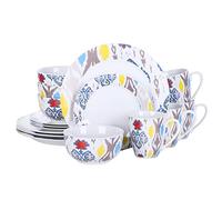 VEWEET, Series Betula, 16-Piece Dinner Set Multicolour Porcelain Combination Set with 10.75" Dinner Plate, 7.5" Dessert Plate, 5.5" Cereal Bowl and, 380ml Mug, Service for 4