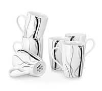 VEWEET, Series Fiona, 6 Piece Mug Sets 480ml Porcelain Patterned Coffee Tea Mugs, Drinkware Height 12.3cm, High Capacity Baverage Mugs for Cappuccino, Coffee, Tea, Cocoa, Mulled Drinks