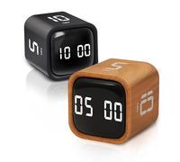 VEWINGL Cube Productivity Timer, 5/10/30/60 Min Presets + Custom Countdown, Silent/Vibrate/Sound Alarm, Pause & Resume, Desk Timer for Work, Study, Tasks, Kitchen (2, Black&Ripple)
