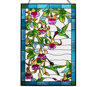 VEWOGARDEN W10xH15 inch Hummingbird Stained Glass Window Hangings, Suncatcher Panel with Chain for Wall or Windows
