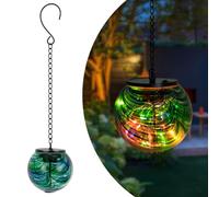 VEWOGIFT Solar Hanging Lanterns Outdoor, Waterproof Solar Gazing Ball Lights, Color Changing Led Glass Globe Lights for Garden Yard Tree Party Decor, Green Swirl