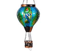 VEWOLIGHT Peacock Hot Air Balloon Solar Lantern with Candle Holder, Flickering Flame LED Solar Lanterns Outdoor Waterproof Hanging for Garden Yard Tree Decor