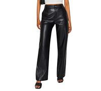 vewoza Women Faux Leather Leggings Pants High Waist Straight Wide Leg PU Pleather Casual Solid Trousers with Pockets (Black, L)