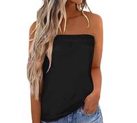 vewoza Women's Strapless Striped Bandeau Top - Sleeveless Off The Shoulder Tube Blouse, Casual Tunic Camisole for Summer (A-black, M)
