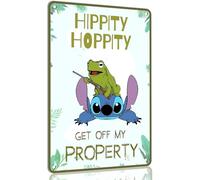 Vexaieuy Cute Stitch Stuff For Girls Room Decor Frog Tin Sign Funny Stitch Metal Signs For Bedroom Door Decor Cool Things For Your Room Decorations Hippity Hoppity Get Of My Property Sign 8×12 Inches