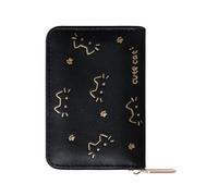 Vexandrie Lovely Cats Design Compact Wallet Soft PU Leather 8, Black | Organized Card Holders, Practical Bill Section, Zippered Coin Pocket, Ideal for on the Go, Casual Type