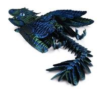 Vexara 3D Printed Dragon with Wings Feathered Wyvern Dragons Fidget Toy Mystery Crystal Animals Figure Halloween Easter Gifts for Home Office Desktop Pet (Blue)