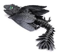 Vexara 3D Printed Dragon with Wings Feathered Wyvern Dragons Fidget Toy Mystery Crystal Animals Figure Halloween Easter Gifts for Home Office Desktop Pet (Black)