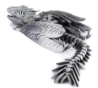 Vexara 3D Printed Dragon with Wings Feathered Wyvern Dragons Fidget Toy Mystery Crystal Animals Figure Halloween Easter Gifts for Home Office Desktop Pet (Silver)