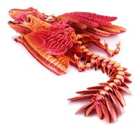 Vexara 3D Printed Dragon with Wings Feathered Wyvern Dragons Fidget Toy Mystery Crystal Animals Figure Halloween Easter Gifts for Home Office Desktop Pet (Red)