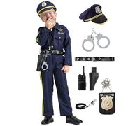 Vexara Police Costume Kids Boys Police Officer Costume Carnival Policeman Outfit Halloween Uniform Cosplay Props