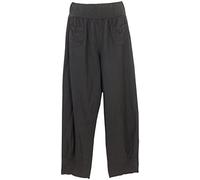 Vexcon Womens Linen Trousers with Elastic Waistband, 2 Patch Pockets at The Front, Size S-3XL. Made in Italy (4XL, Anthracite)