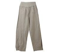 Vexcon Womens Linen Trousers with Elastic Waistband, 2 Patch Pockets at The Front, Size S-3XL. Made in Italy (4XL, Beige)