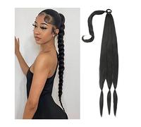 VEXDOSLE Hair Bun 80cm Synthetic Wraparound Long Braided Ponytail Hair Extension Headband Synthetic Wig Piece Bun for Women's Daily Use Hair Bun Piece(B)