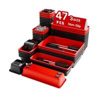 Vexercisehoop Toolbox Organizer Trays, Tool Chest Drawer Organizer with Non-Slip EVA Pads - 47pcs Red and Black Interlocking Trays for Workbench, Rolling Tool Cart, Garage