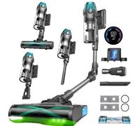 Vexilar V15Max Cordless Vacuum Cleaner with Mop, 65KPA/600W/60Mins, Flexible Foldable Tube, Green LED, 1.5L Dustbin, Self-Standing, Wall Mount Charging, Anti-Tangle Stick Vacuum for Carpet Pet Hair