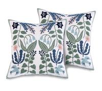 Vexilon 2PCS Embroidered Cushion Covers 45x45cm, Decorative Leaf Swallow Pattern Throw Pillow Covers with Zipper, Soft Pillowcase for Couch Bedroom Aesthetic Soft Cotton Decorative Throw Pillow Cases