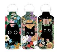 Vexilon 3 Pcs Lip Balm Keyring, Cute Lip Balm Holder, Chapsticks Holder Keychain with Black Cats Pattern, Lipstick Protection Container, Travel Daily Accessories for Women Gifts