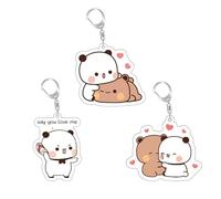 Vexilon 3PCS Cute Keyring Anime Keychains, Panda Bubu & Dudu Keychain, Cartoon Kawaii Keychain for Bag, Purse, School & Car Decor