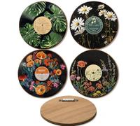 Vexilon 4PCS Wall Decor, Record Shaped Wall Art for Bedroom Retro, Wooden Wall Art with Hook for Bar, Restaurant, Living Room, Bedroom