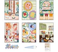 Vexilon 6 Pack Paint by Numbers for Adults, Fruit Themed Paint by Numbers Kits Acrylic Adult Paint by Numbers Canvas Kits, Easy DIY Art Craft Pigment Drawing Paintwork for Home Wall Decor, 12x8in