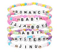 Vexilon 6 Pcs Friendship Bands, Colorful POP Polymer Clay Friendship Bracelet, Stretchy Beaded Bracelets with Meaningful Symbol Letters, Fashion Kpop Gifts for Girls