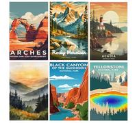 Vexilon 6Pcs National Park Paint by Numbers, National Park Themed Paint by Numbers Kits for Adults Beginners, Easy DIY Pigment Drawing Paintwork for Home Wall Decor 12x8in