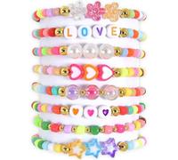 Vexilon 8 Pcs Friendship Bracelet Set for Girls, Colorful Kids Bracelets for Party Bags, Clay Beads & Adjustable Design Wristlet for Women Kids Teens Best Friends Party Accessories
