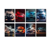 Vexilon 8pcs Super Car Poster Racing Wall Art For Man Cave Boys Room Bedroom Aesthetics Decor, Cool Sports Car Canvas Poster Pictures Classic Supercar Prints Unframed 8x12 Inch
