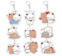 Vexilon 9 Pcs Bubu Dudu Keychain, Acrylic Anime Patterns Cute Keychain, Vivid Hued Couples Kawaii Keychain, Endearing Bag Accessories, Valentine's Day Gifts for Couples, BFFs & Anime Enthusiasts