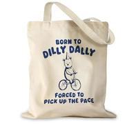 Vexilon Aesthetic Canvas Tote Bag, BORN TO DILLY DALLY Reusable Grocery Bags, Shoulder Bag with Bear Pattern for Shopping, Work and Travel, 15.35×13.39in