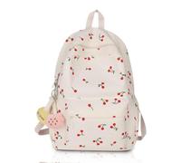 Vexilon Cherry Girls School Bag, Corduroy Backpack with Cherry Charm, Aesthetic Cute Backpack for School & Daily Commute, Multi-Pocket School Rucksack for Books & Stationery